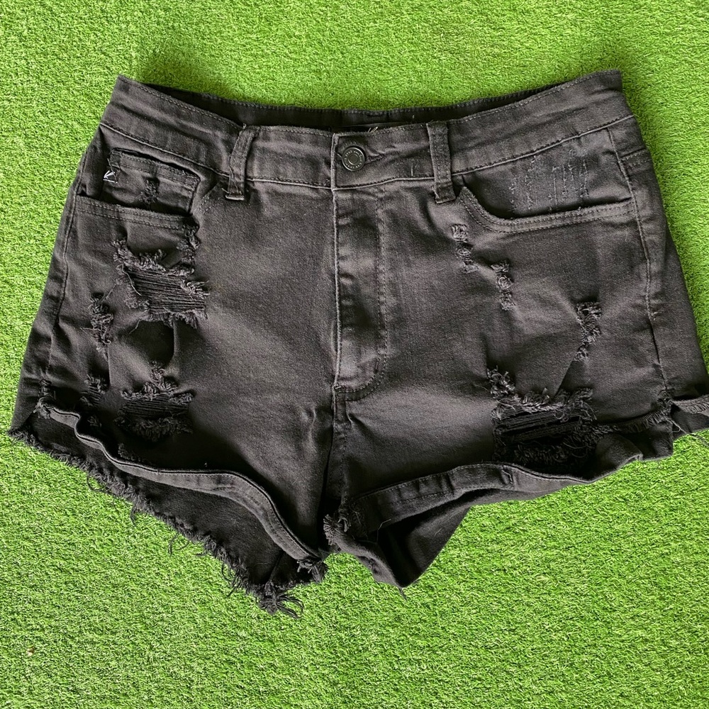 Distressed Kancan Black Shorts Sz 13